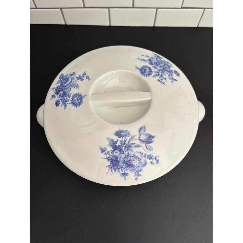Apilco Blue White Floral Ceramic Tureen with Lid Round Serving Dish with Handles - Picture 2 of 13